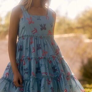 Ivy City Co Blue Dress with Bow Accents